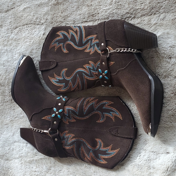 Dingo Victoria Brown Suede Leather Western Cowboy Boots Stitching Bead Size 8.5M - Picture 8 of 11